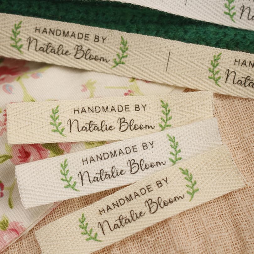 12 X 60mm Custom Sewing Labels, Cotton Twill, Handmade Label With Your Text Or Logo, Sewing Accessory For Knitwear, Custom, Plant Logo