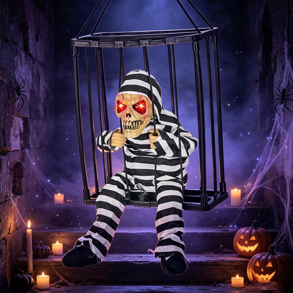 JYQOQH Halloween Decorations Outdoor Indoor, Halloween Animatronics, Screaming Animated Hanging with Motion Sensor, Spooky Sound & LED Light Up Eyes, for House Party, Scary Garden Yard Decorations