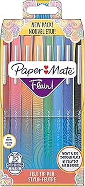 Flamastry Paper Mate Flair | Średnia końcówka (0,7 mm) | Asortyment kolorów | 16 sztuk w opakowaniu