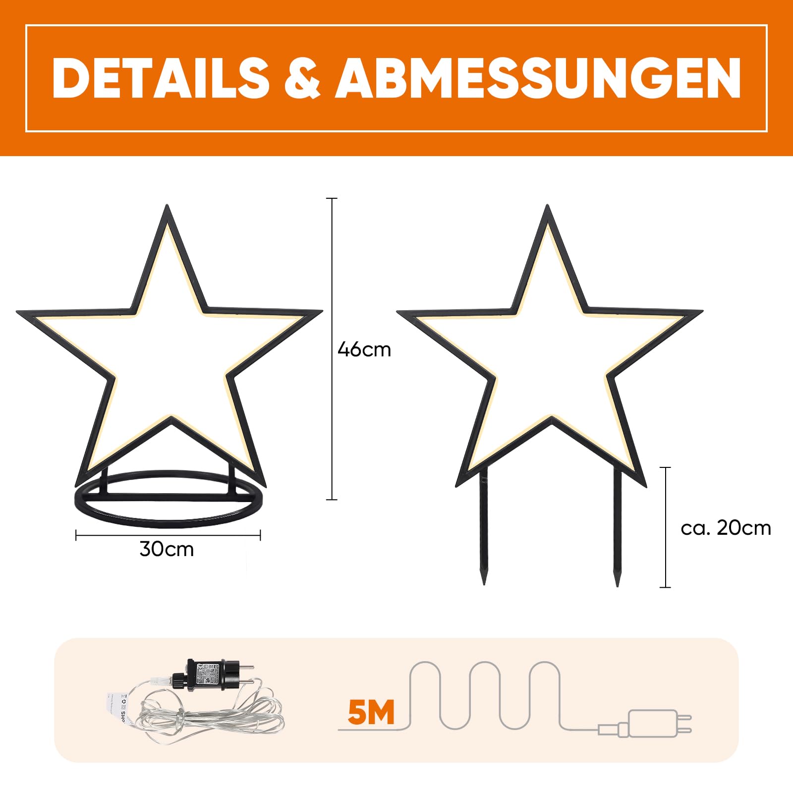 SALCAR LED Gartenstecker Stern Metall, 50cm Garten Stern Leuchte mit Erdspieß, Wasserdicht Weihnachtsstern mit 100 LEDs Beleuchtet, Weihnachtsbeleuchtung für Außen Garten und Innen Fester, Warmweiß