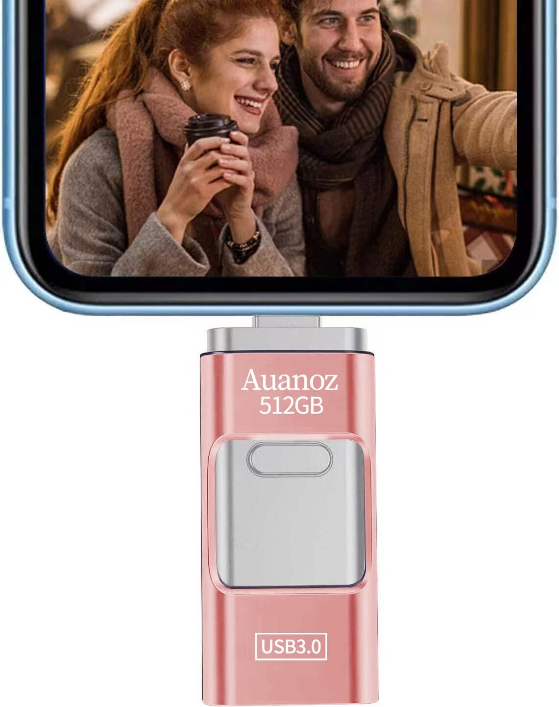 Auanoz USB Flash drives 512GB, USB 3.0 USB Compatible con teléfonos móviles y ordenadores, almacenamiento externo ampliable del teléfono, toma más fotos y vídeos.