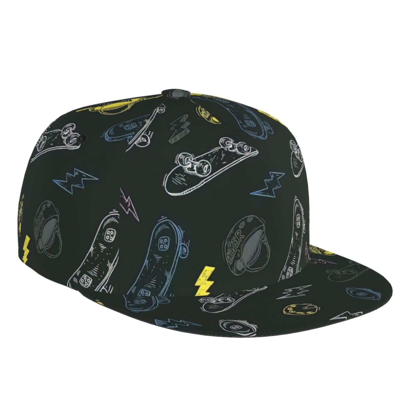 Drtgeds Unisex Graffiti Skateboard Glittery Pretty Pattern Custom Baseball Cap With Image,Men's Hat,Snapback Flat Brim Baseball Cap, One Size