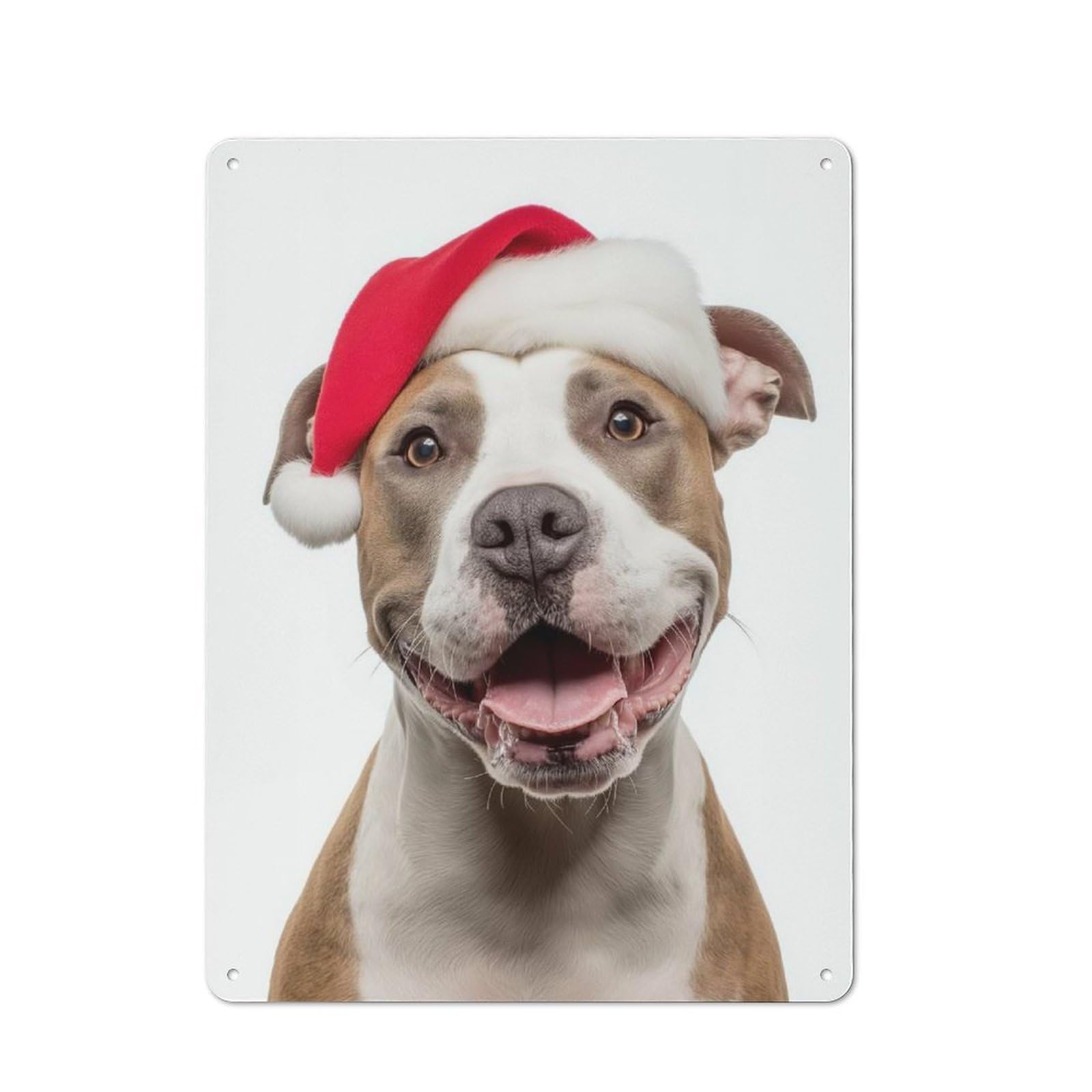 Junmoney American Staffordshire Terrier Dog With Santa Hat Portrait Retro Tin Wall Plaque 40X30cm For Dining Room Or Kitchen, For Home Decor Collectors