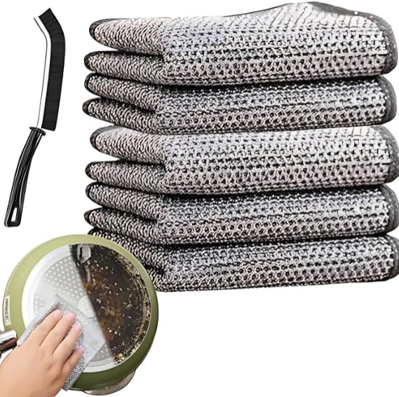 HomeyBasics® Non-Scratch Dish Wash Cloth & Gaps Cleaning Brush | Steel Wire Dish Washing Cloth for Kitchen Utensils | Machine Washable Reusable Dishwashing Rags Wet & Dry Cleaning (10 Cloth + 1 Brush) (B0D35V5MNZ) Amazon Price History, Amazon Price Tracker