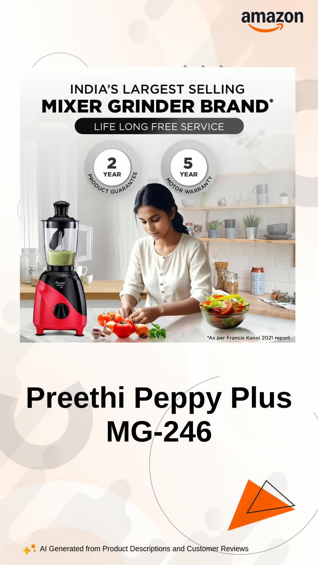 Buy Preethi Peppy Plus MG-246 Mixer Grinder, 750 watt, Red-Black