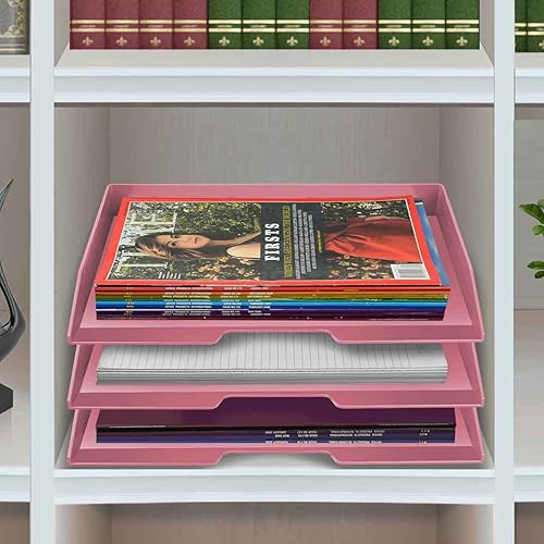 Miniatura 3 de Acrimet Bandeja apilable para cartas, organizador de archivos de escritorio de plástico con carga lateral de 3 niveles (color rosa sólido)