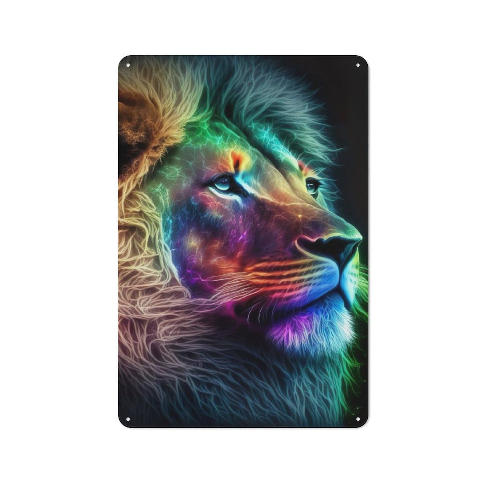 Junmoney Colorful Lion Portrait Rustic Metal Plaque 30X20cm For Dining Room Or Kitchen, A Housewarming Gift For Dining Room Decor Fans