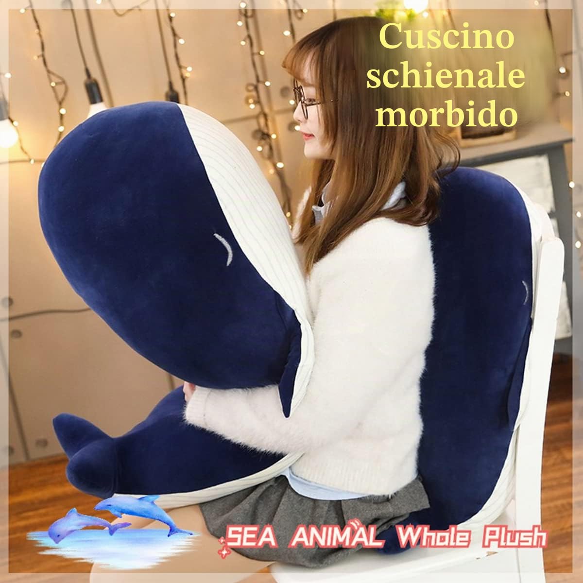 Kekeso Grande Balena Blu Peluche Giocattolo Morbido Che Abbraccia Cuscino Carino Bambola Della Peluche (45cm+25cm=17.71inch+9.84inch)