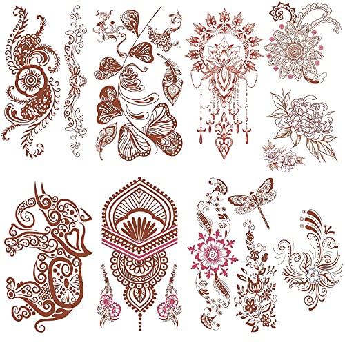 Aresvns Henna Tattoo, 9 Sheets Henna Stickers, Waterproof Brown Henna Tattoo Stickers For Women #TOP19