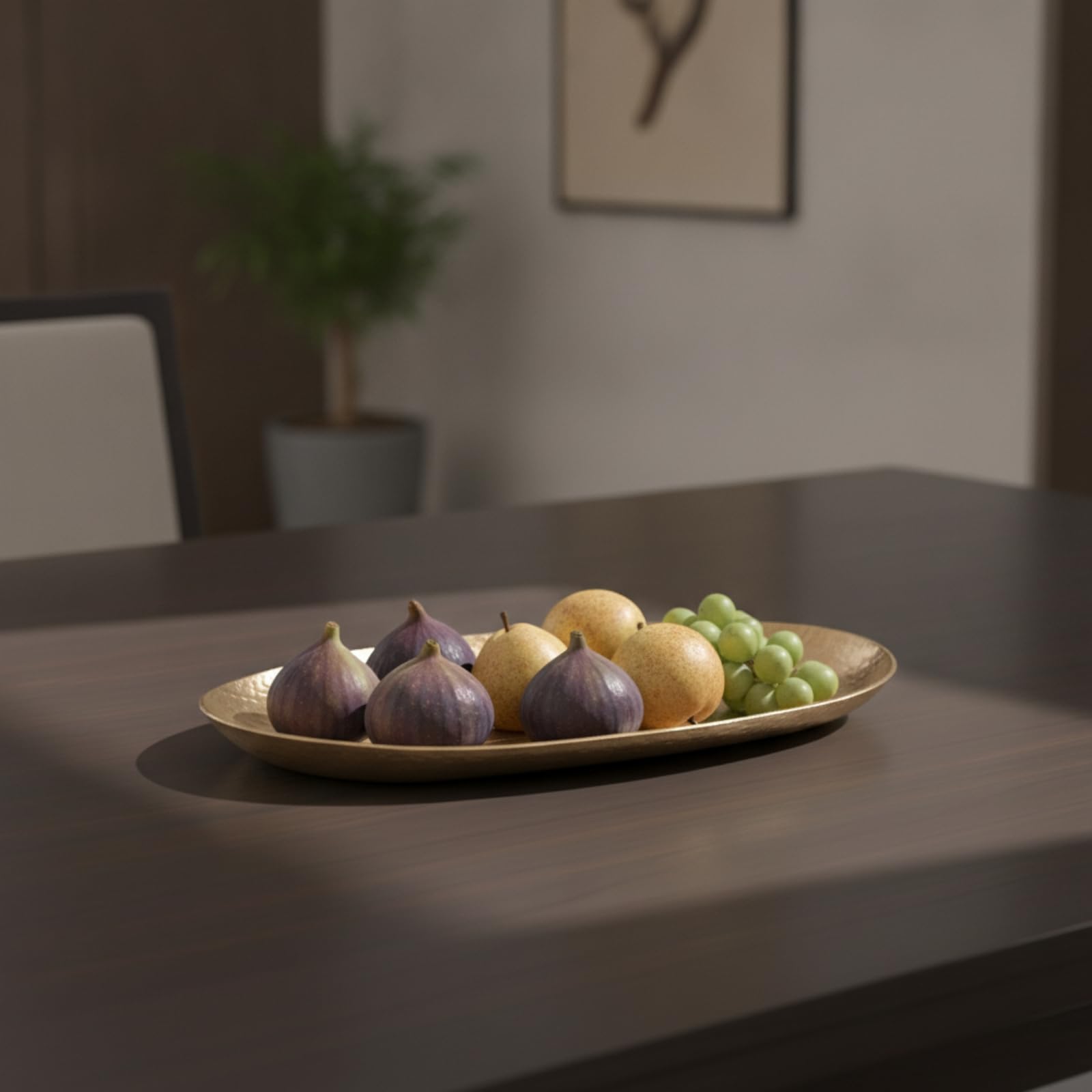 Vassoio Portafrutta in Alluminio Martellato Portafrutta Stile Antico Vassoio Decorativo per Tavolino da Caffè, 33 19 H2.5cm, E款 Nero Medio