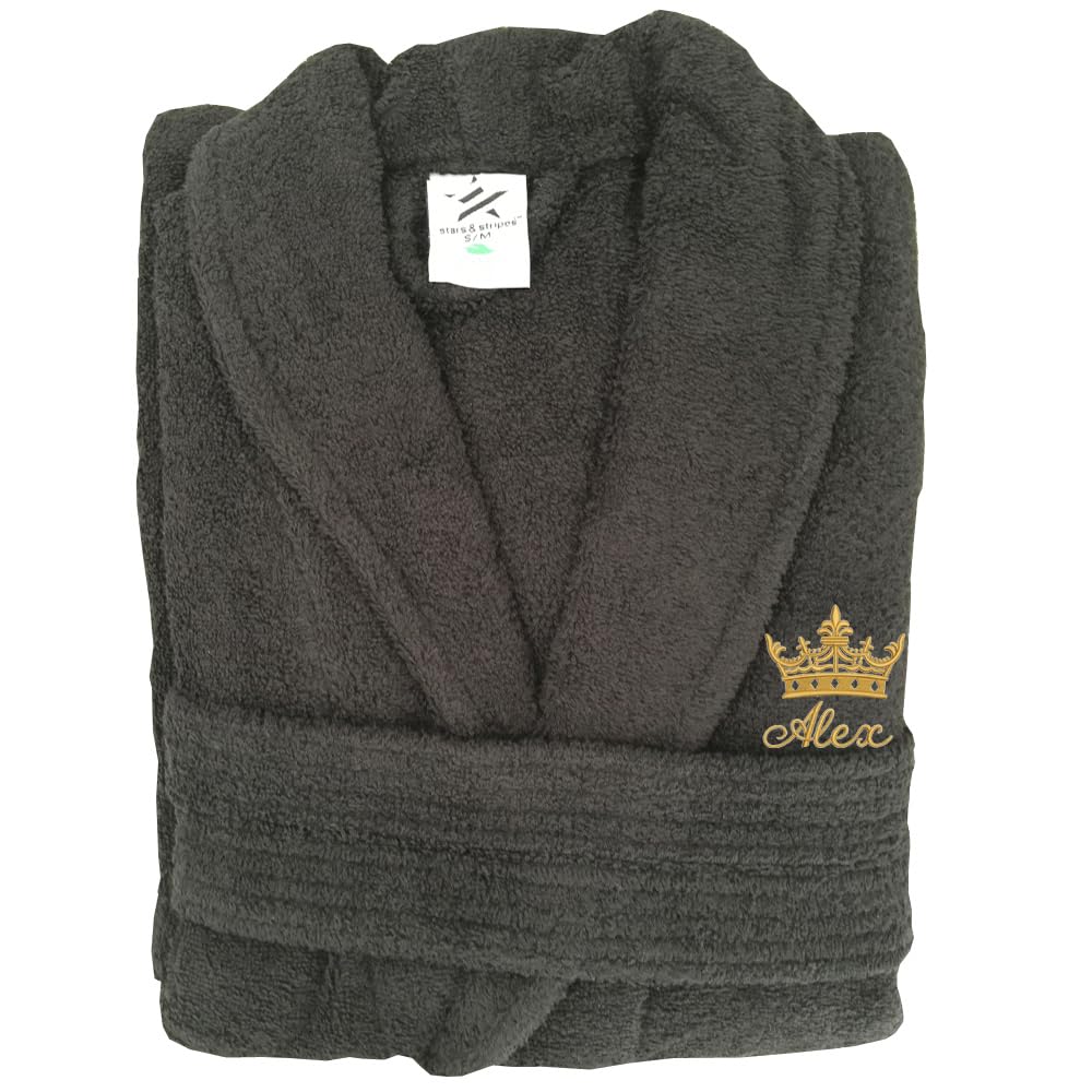 Stars and Stripes Personalised Crown Bathrobe Custom with Your Text Embroidery on Luxury Terry Towel 100% Cotton Bathrobes, Personalised Terry Bath Robe, Cotton Personalised Bathrobe