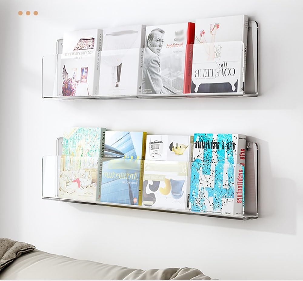 Zeitschriftenhalter aus Acryl zur Wandmontage, Prospektständer und Literaturständer für Home Office, für 40,6 - 119,9 cm große Bücher, Comics und Schallplatten, Set von 1-3 für platzsparende