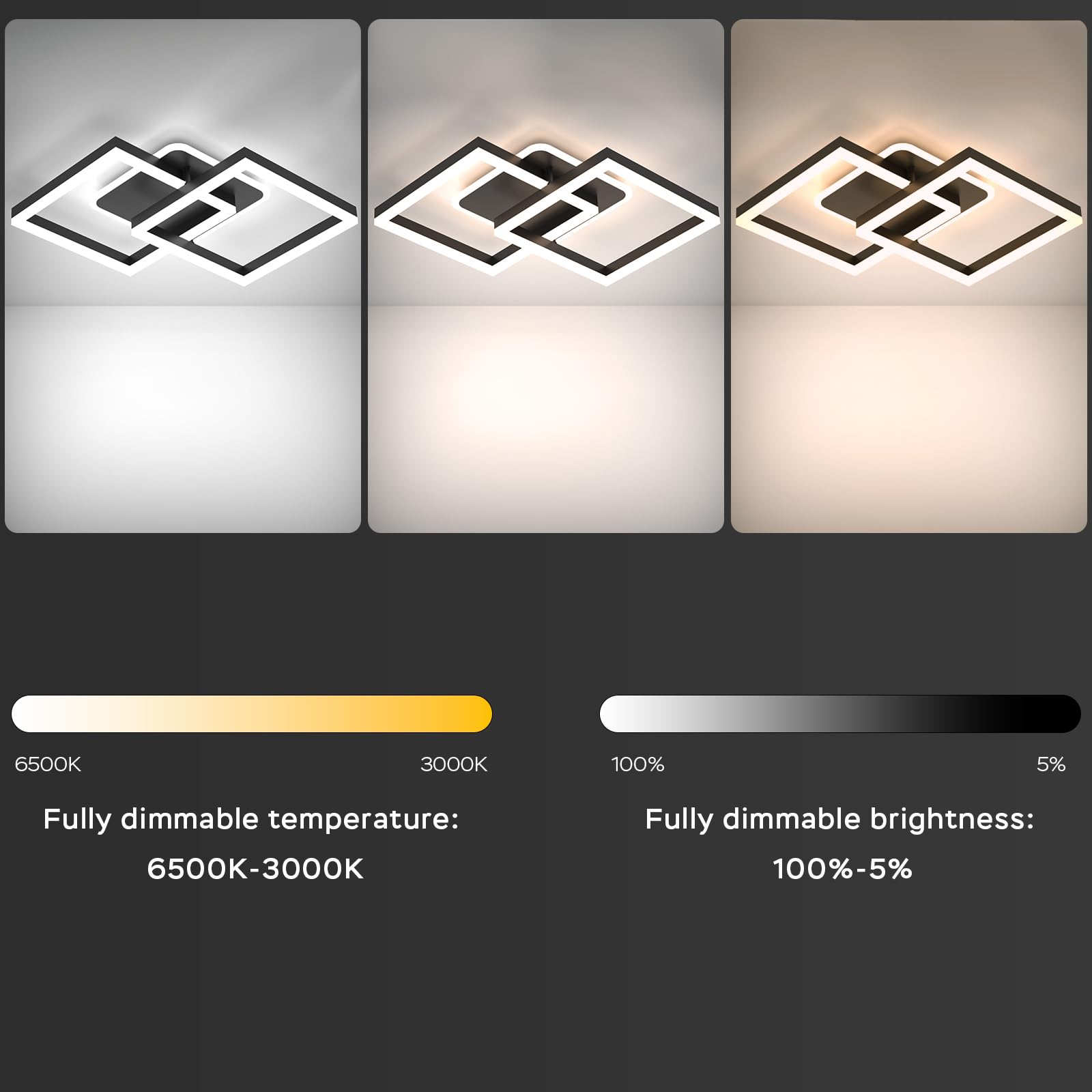 Plafoniera LED Soffitto 40W Dimmerabile,Compatibile con Alexa & Google home ,Controllo APP,Telecomando,con luce Notturna Funzione di Memoria per Camere da letto Soggiorni Sala da Pranzo (Nero)