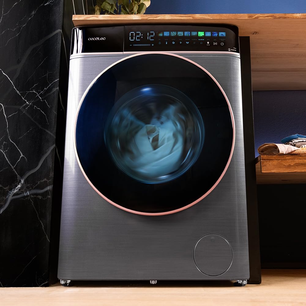 Cecotec Lavatrice 8Kg Carica Frontale Bolero DressCode 8900 Inverter FullColor Steel A. Acciaio 1400 Giri, Schermo 10,3", 11 Programmi, Inverter, SteamMax, Classe A