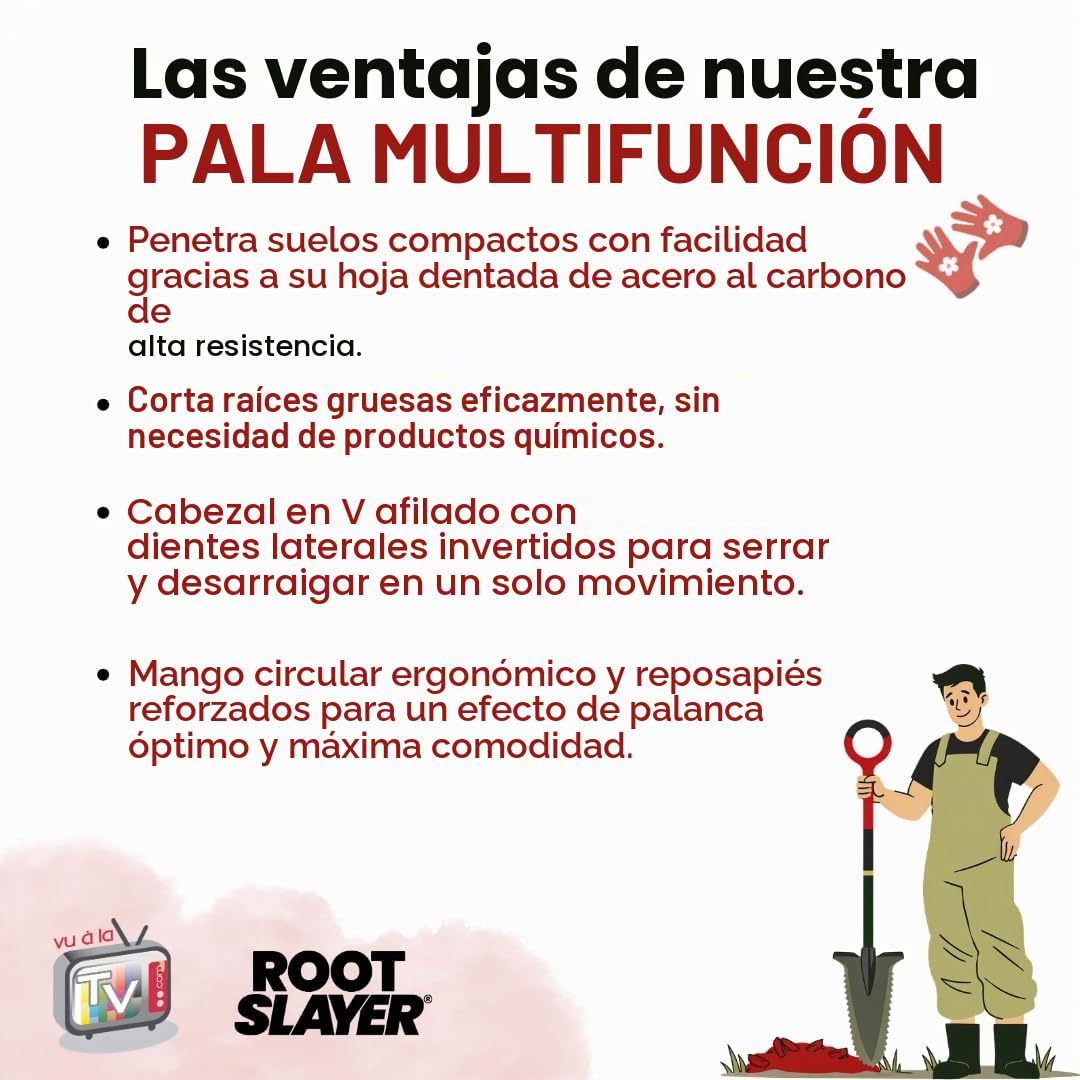 VENTEO Pala profesional multifunción RootSlayer | Pala de acero dientes gruñidos ergonómicos | Herramientas de jardín suelo mantenimiento al aire libre | Pala de corte raíz Profundidad | Trabajo Del
