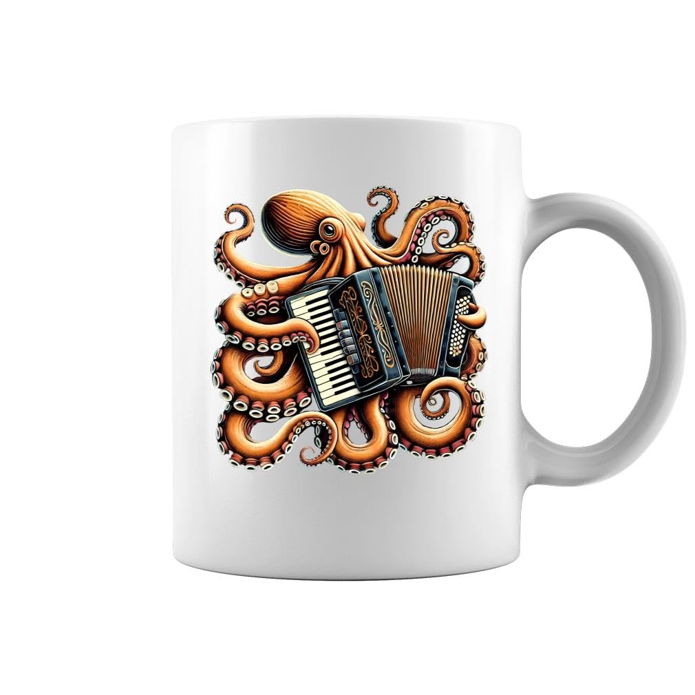 Vintage Octopus Playing Accordion Accordionist Accordion Player White Mug - Printed on Both Sides