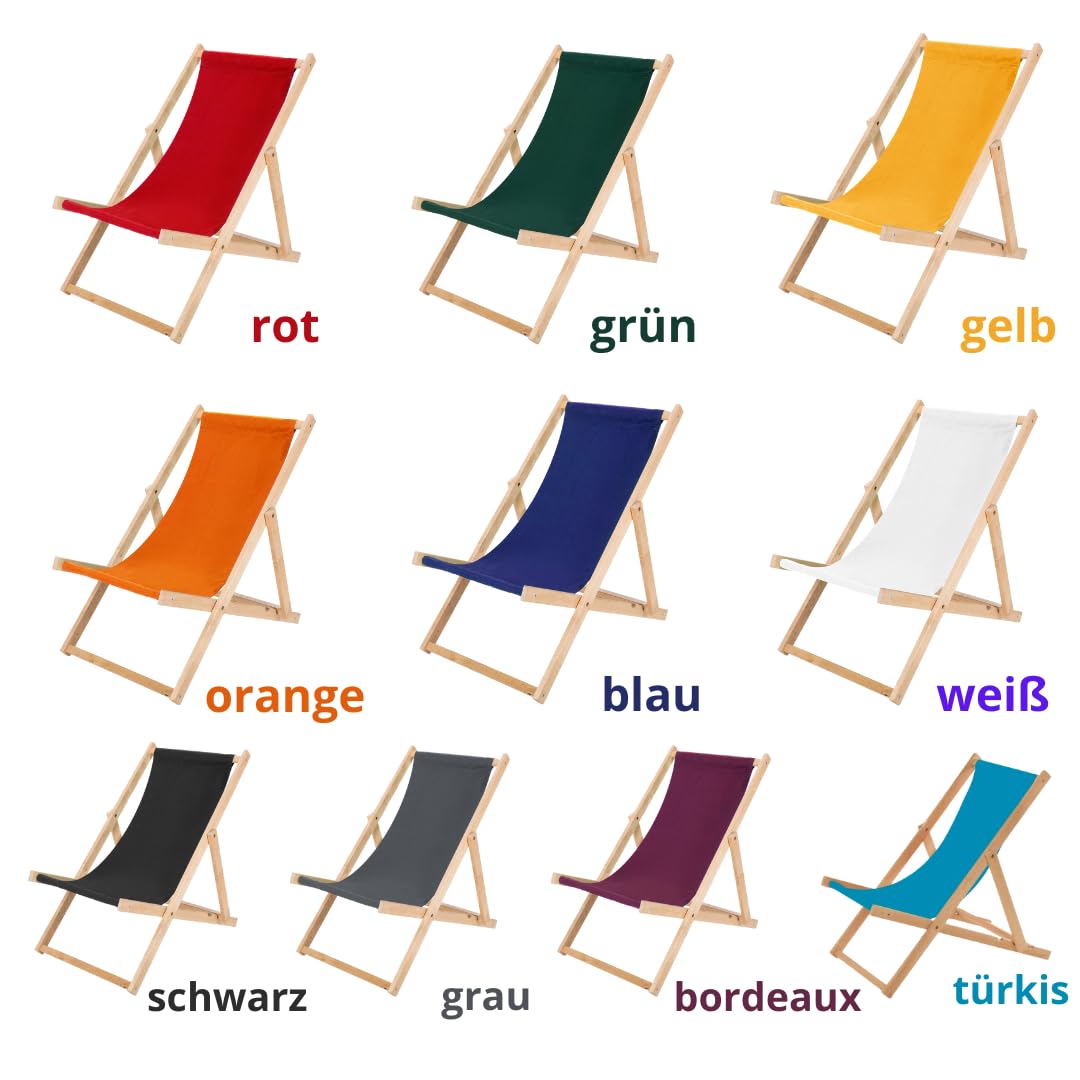 Liegestuhl klappbar Holz - Sonnenliege aus Buchenholz bis 120 Kg Holzklappstuhl für Balkon, Strand und Terrasse & Camping - Gartenliege Strandliege (Blau-Weiß gestreift)