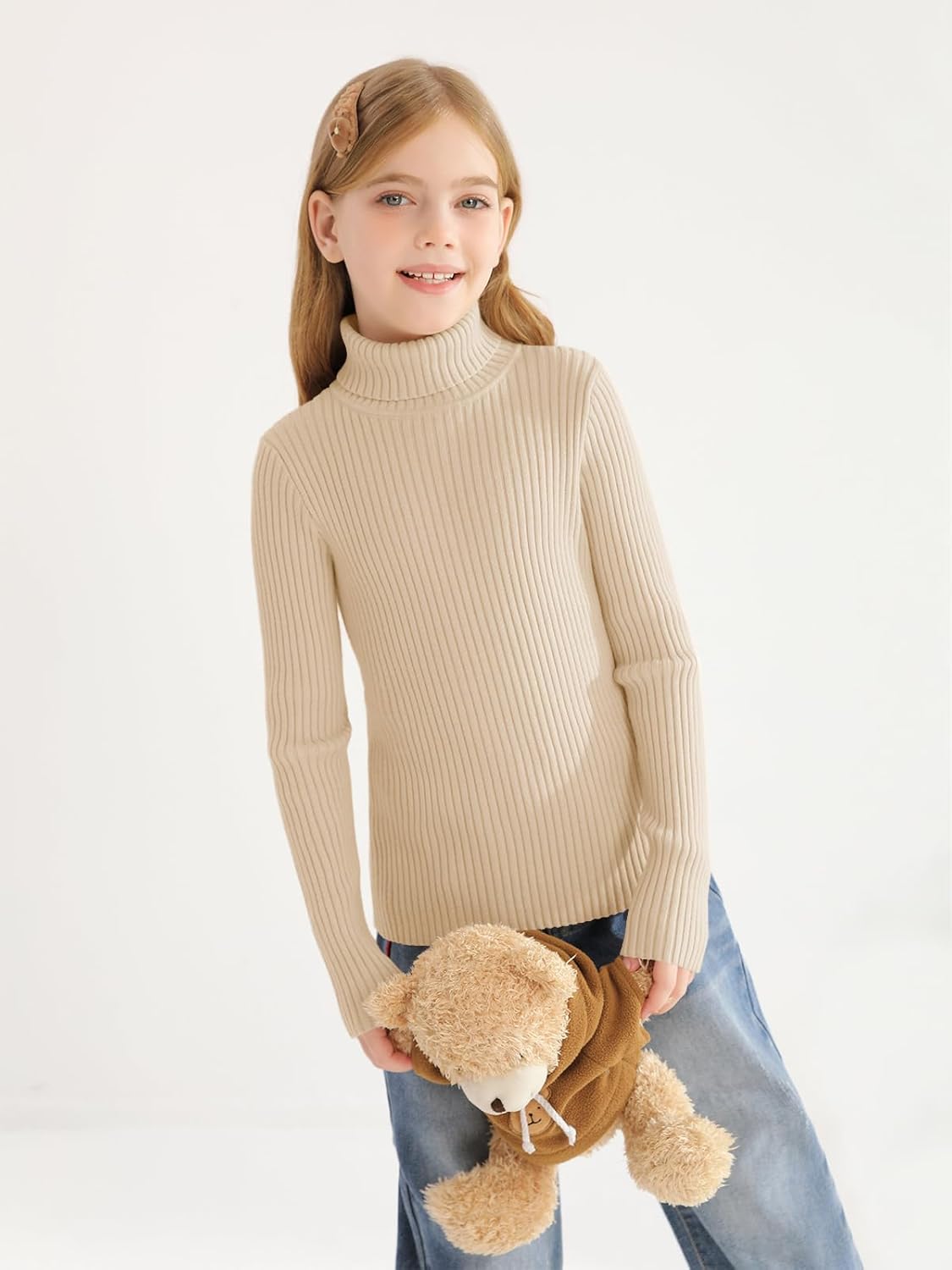 Girls Sweaters Kids Long Sleeve Turtleneck Pullover Jumper Tops - Image 4