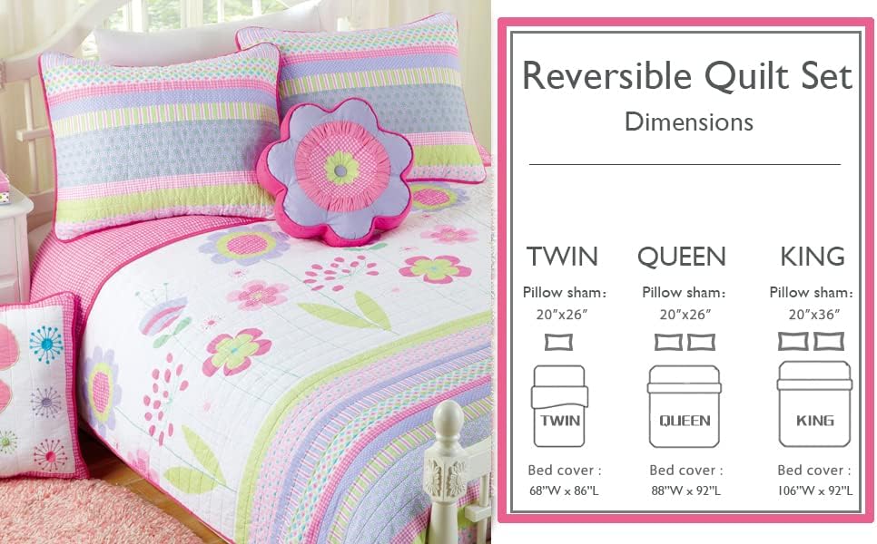 Miniatura 8 de Cozy Line Home Fashions Juego de ropa de cama reversible de 100 % algodón con estampado floral rosa lavanda y verde lavanda (flores, individual, 5