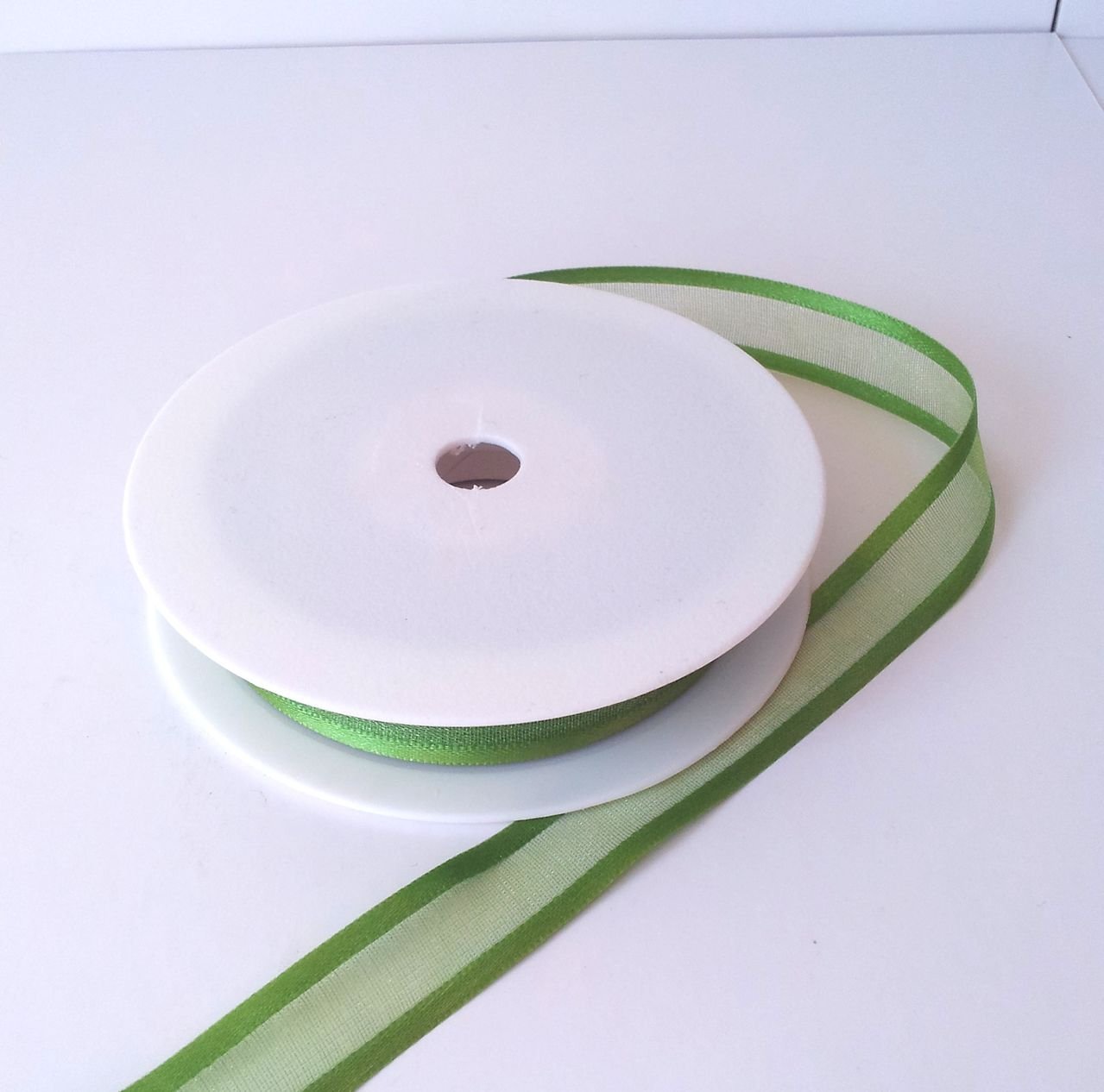 Rpribbon Green 1 Metre Trim Of Lime Satin Edged Organza Ribbon 15Mm Wide