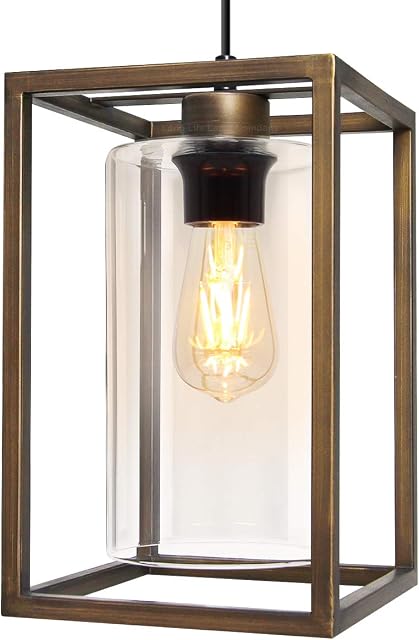 Long Life Lamp Company Antique Brass Lantern Ceiling Pendant Light Rectangular Frame with Clear Glass Shade Heritage Vintage M0155F