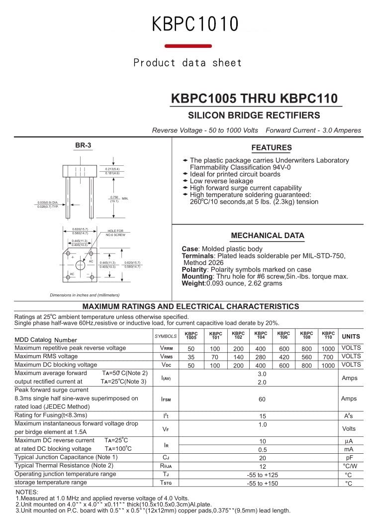 Puente Rectificador De Diodo Kbpc-1010 1a 1000v | Cuotas sin interés