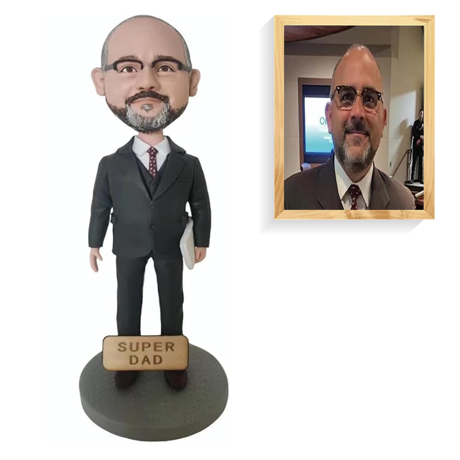 Bobblehead personalizzato Super Dad, statuetta unica fatta a mano, basata sulla tua foto, regalo personalizzato perfetto per la festa del papà, compleanno e altro ancora