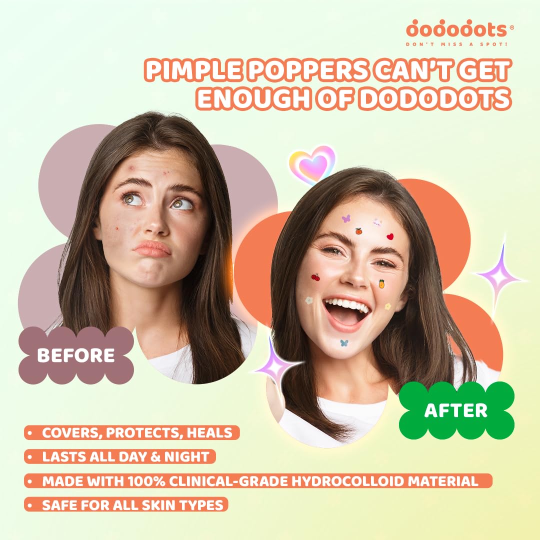 dododots Beauty Patch | DodoSkin 3 im Set Pfirsichbündel | Stern-Pickel-Patches | niedliches Hydrokolloid-Akne-Pflaster | Teebaumöl Akne-Pflaster | schnelle und einfache Behandlung von