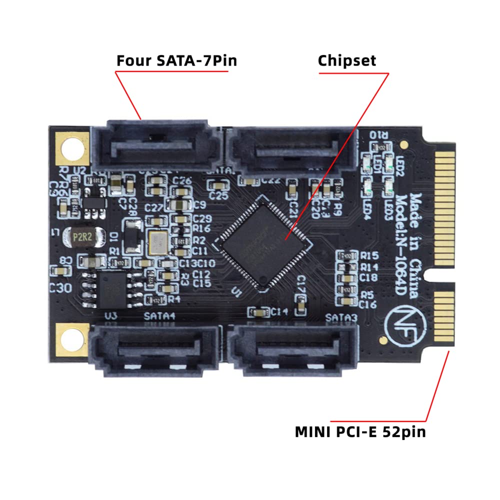 cablecc Mini PCI-E PCI Express a 6Gbps Quattro Porte SATA 3.0 Adattatore Convertitore Hard Drive Scheda di Estensione per SSD
