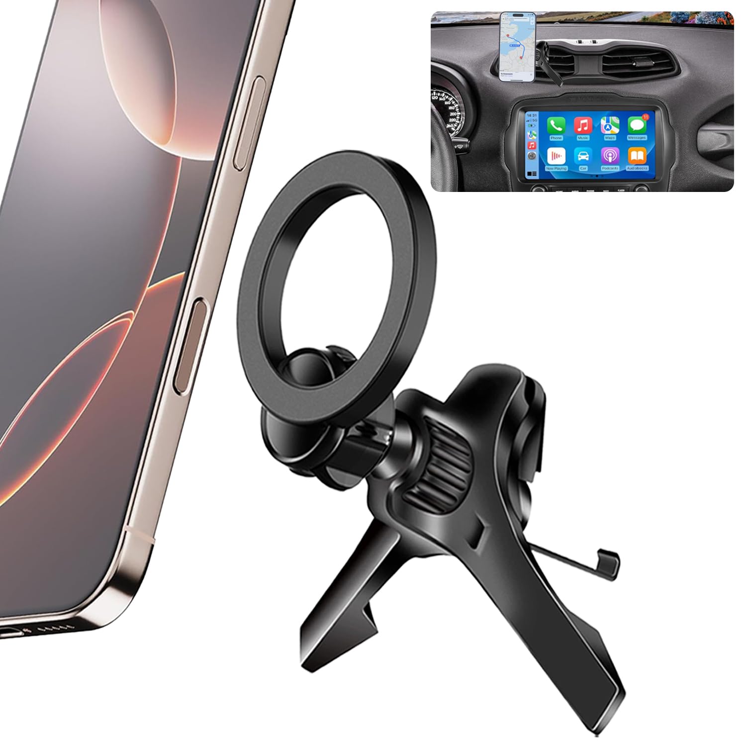 TTCR-II Supporto Telefono Per Jeep Renegade 2015-2024 – A Presa D'aria, Girevole 360°, Per Smartphone 4,7-6,9 Pollici