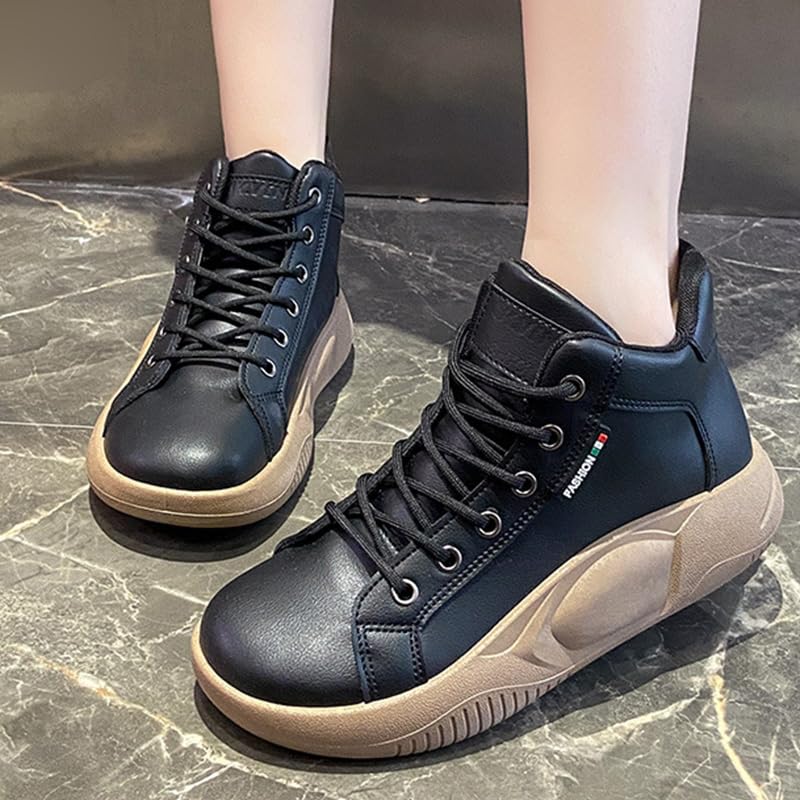RiceelSor Women's High Top Lace Up Platform Sneakers Round Toe Breathable Non-Slip Soft Comfortable Retro Fashion Walking Casual Shoes2