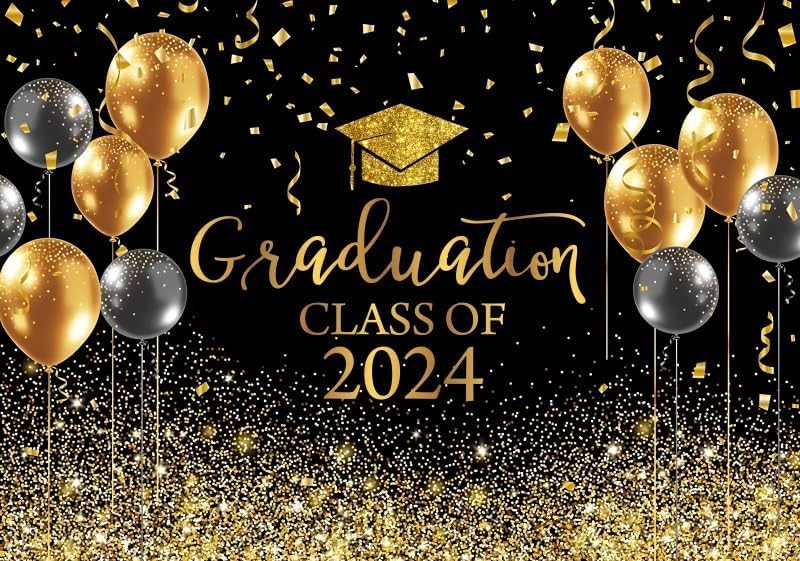 Graduation Class of 2024 Backdrop Black and Gold Bokeh Spots Backdrop ...