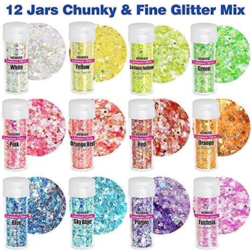 HEMOER Fluoreszierendes Glitzer 12 Farben, Makeup Glitzer Gesicht Glitzer, Körperglitzer Farbwechsel Irisierende… – Bild 3