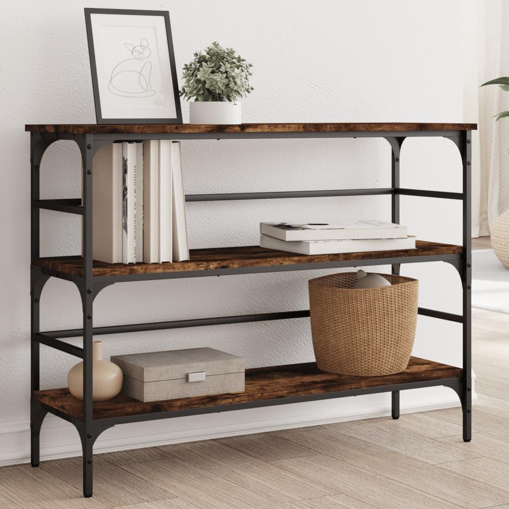 SXZenSpace Console Table Smoked Oak 100x32x75 cm Engineered Wood & Metal Frame Modern Hallway Furniture for Living Room Corridor Bedroom