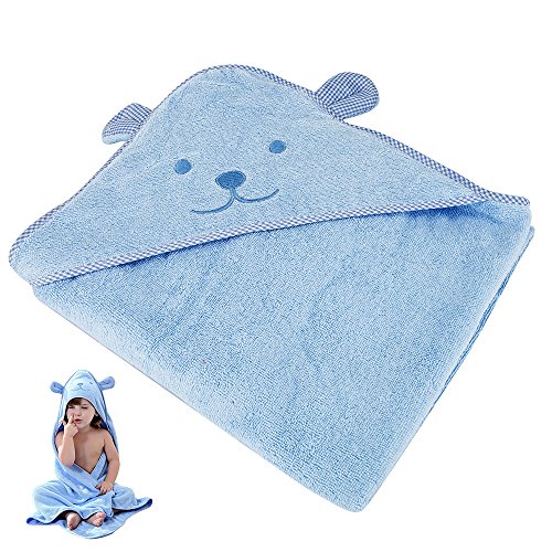 ZhongYeYuanDianZiKeJi Toalla bebé capucha grande capa de baño albornoz 90x90cm Suave algodón absorbente para Animales Sin mangas Algodón Albornoz Para Niños (Azul)