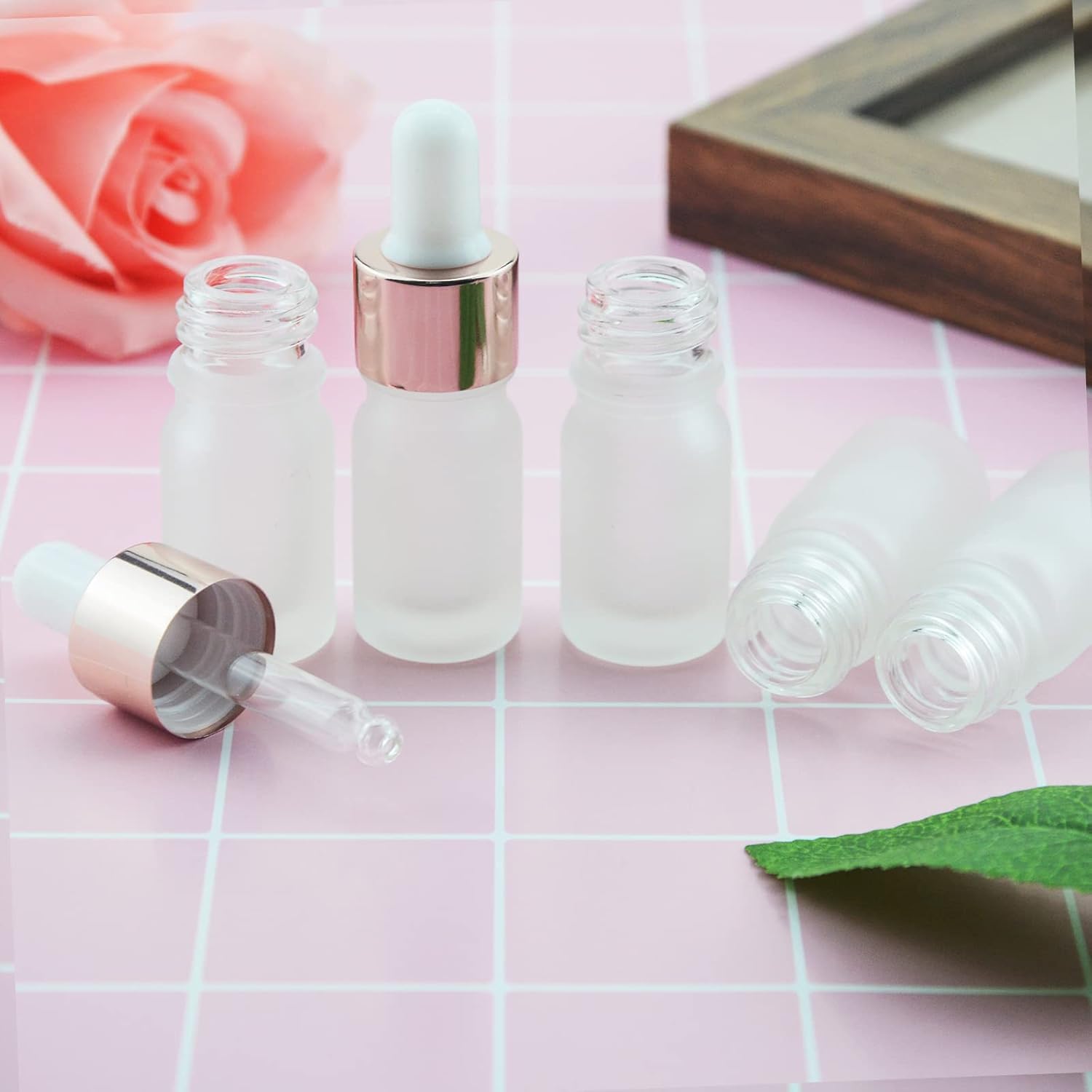 10 PCS 1/6oz (5ml) White Frosted Glass Dropper Bottles Perfume Aromatherapy Cosmetic Container Essential Oils Sample Mini Empty Dropper Bottles with Funnel Include