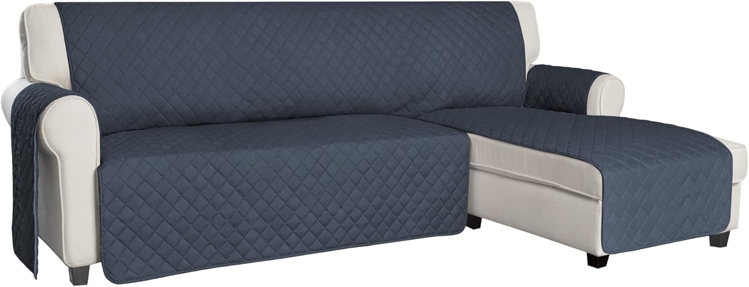 ISSUNTEX Sectional Couch Covers for Dogs, Reversible L Shaped Sofa Cover, Water Resistant Chaise Lounge Cover Furinture Protector for Kids Pets (Large, Dark Blue/Dark Blue)