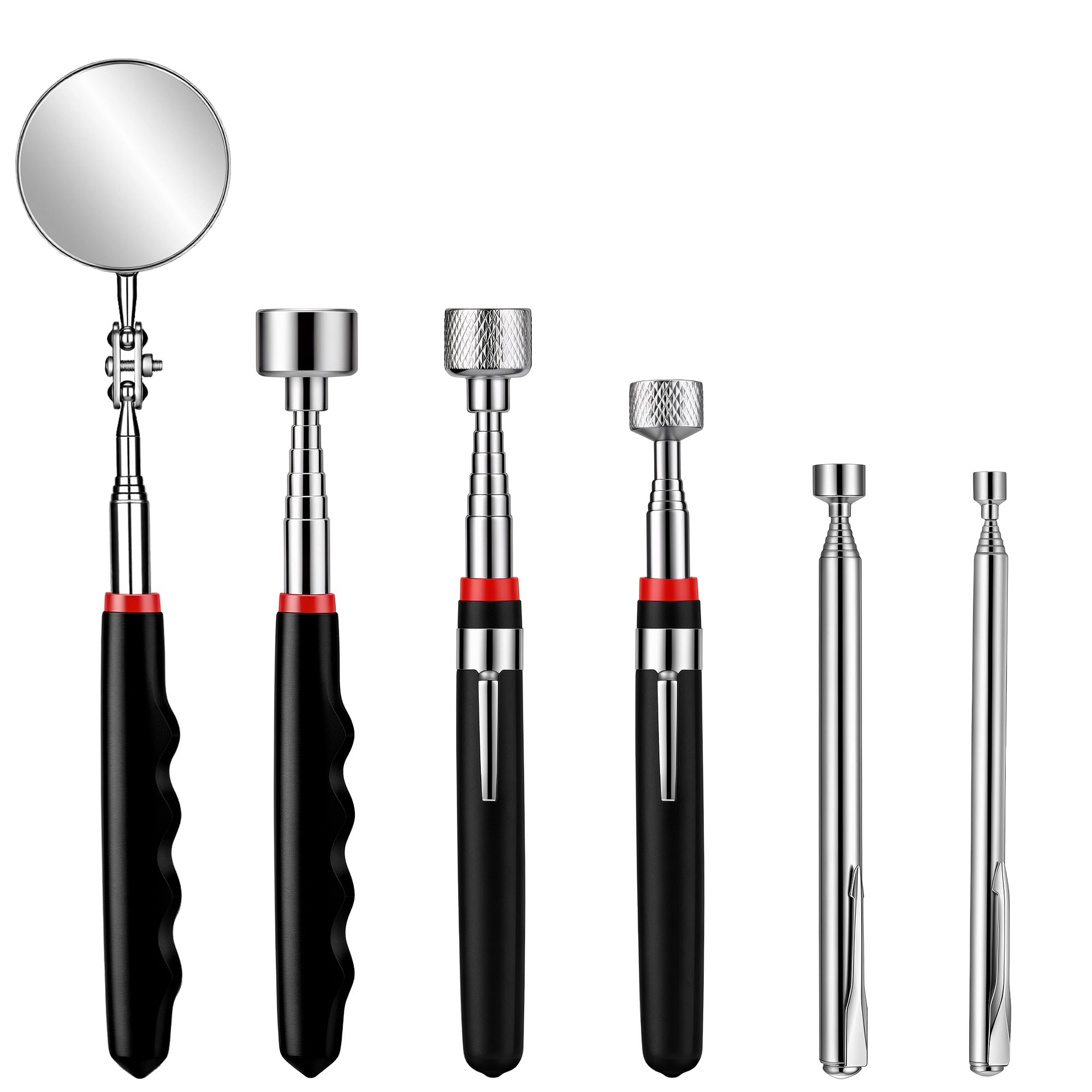 6Pcs Telescopic Magnetic Pickup Tool, 1.5Lb/3.5Lb/10Lb/15Lb/30Lb Telescopic Magnet Rod Set, Extendable Magnetic Pickup Tool, Strong Magnet Stick with Pocket Clip, Mechanic Tools for Car Screws Nuts