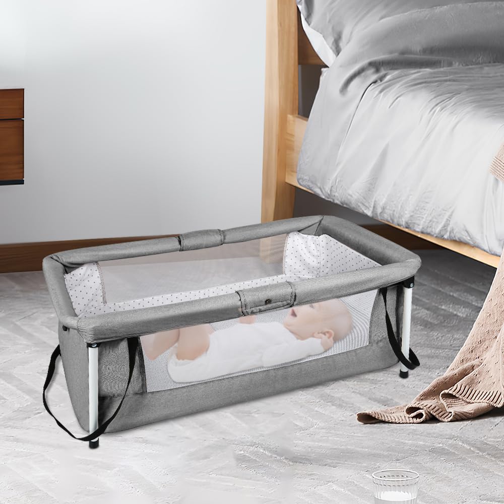 OHMG Lit De Voyage Pliant pour Bébé, Berceau Pliant,Lit De Voyage pour Bébé avec Filet,Matelas Et Moustiquaire, Berceau Portable pour Nouveau-né, Lit Parapluie Voyage Pliable Bebe