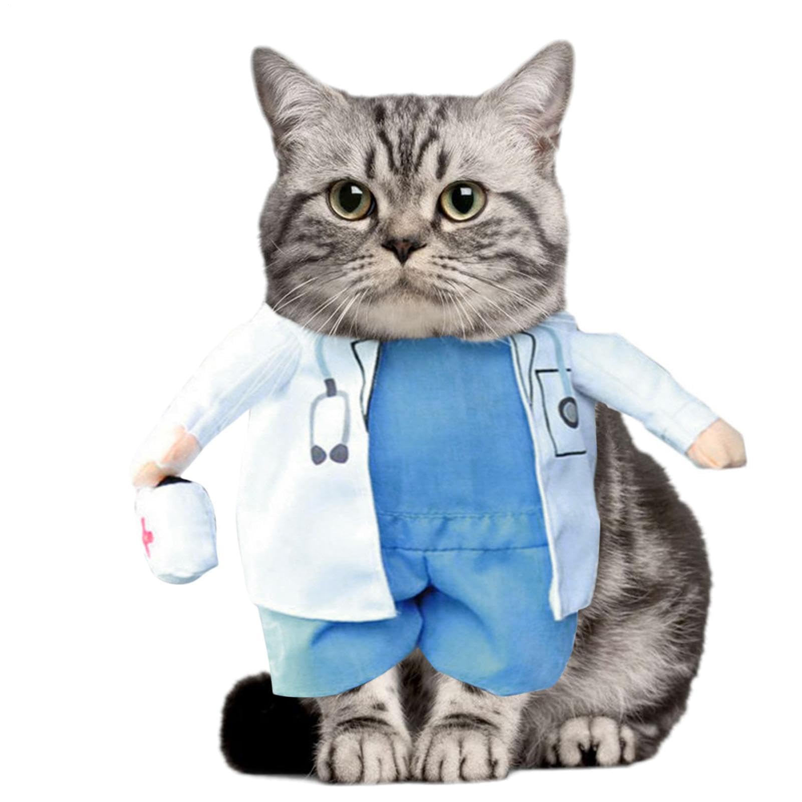 Pet Doctor Costume - Funny Cat Cosplay Outfit with 3D Effect, Doctor Uniform Style | Halloween Costume for Small Dogs and Cats, Funny Pet Clothes for