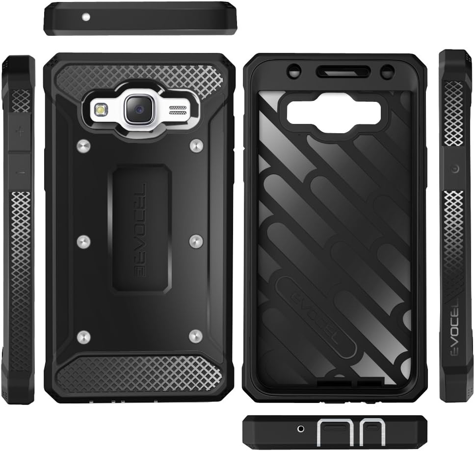 Galaxy J7 (2015) Case, Evocel [Explorer Series] Premium Full Body Case with Rugged Belt Clip Holster for Samsung Galaxy J7 (J700), Black (EVO-SAMJ7-ZZ01)