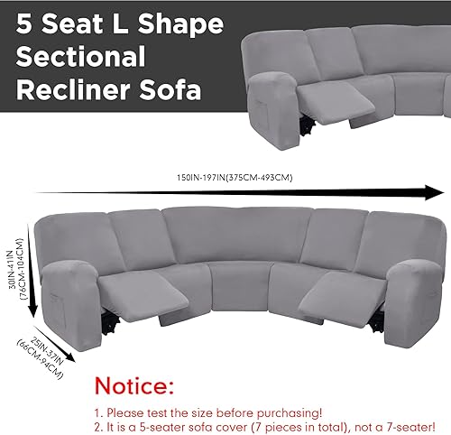 Miniatura 2 de 7 fundas para sofá reclinable seccional en forma de L, fundas para sofá modular de 5 asientos, terciopelo de seda lechera, funda elástica para sofá