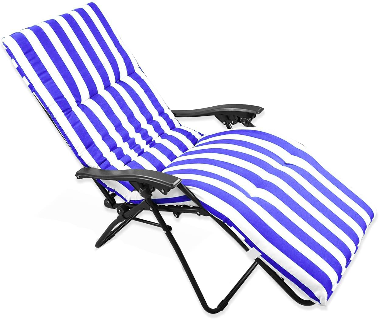 Cojín para Tumbona. Colchón Tumbona Acolchada Medidas 180x50X5cm (Rayas Azul)