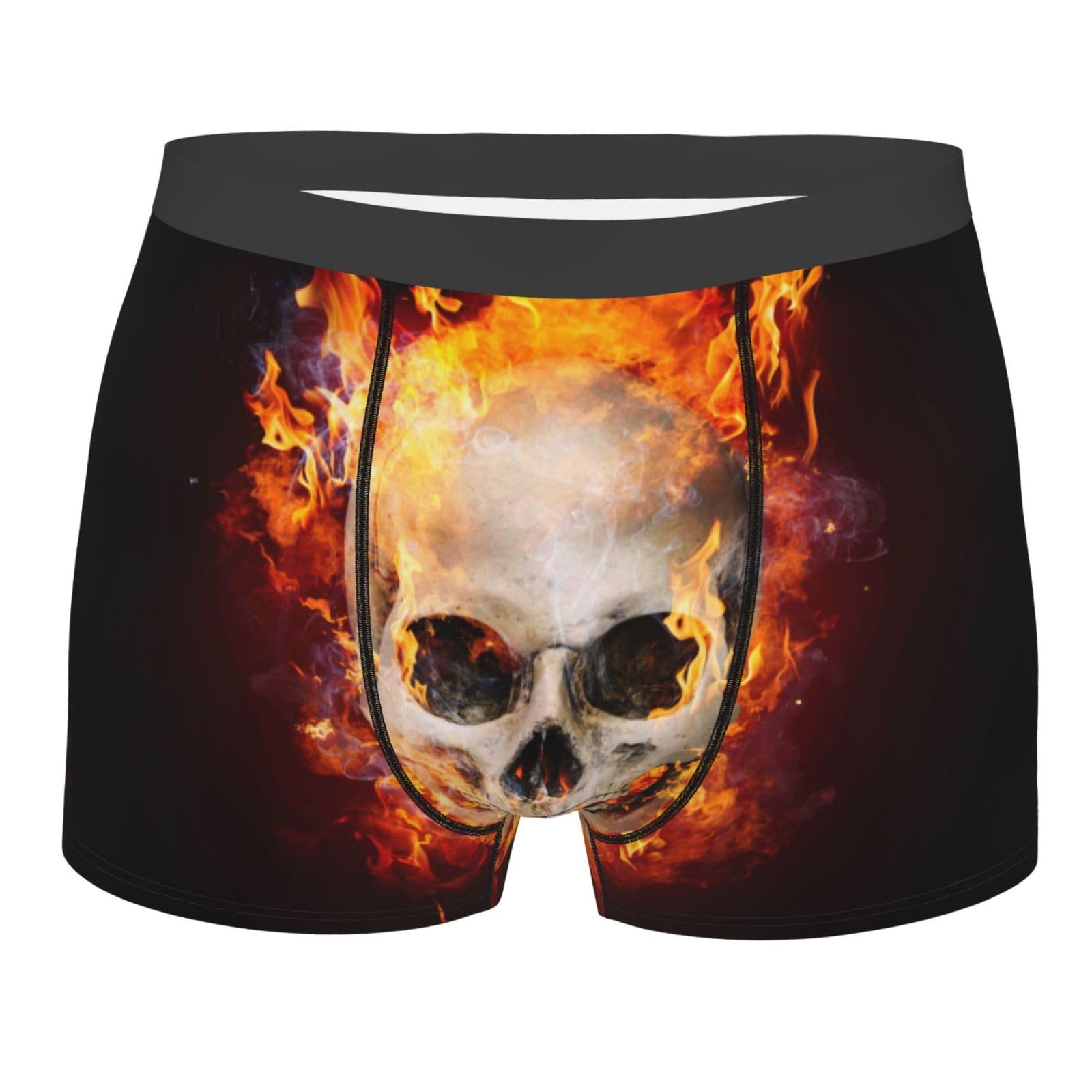 Peiyeety Men's Satanic Skull In Flames In The Darkness Boxer Briefs Breathable,Soft Lightweight Stretch Boxer Briefs Underwear For S
