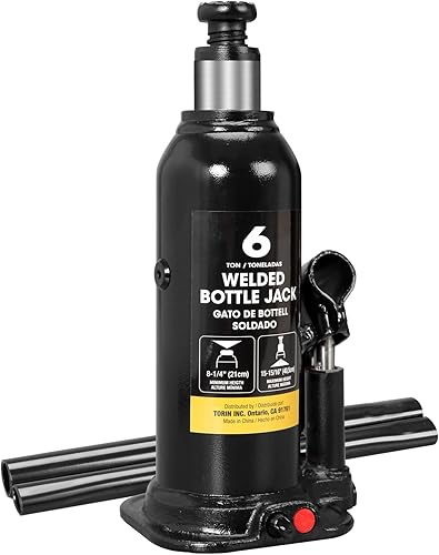 Miniatura 7 de Torin Gato de botella soldado hidráulico de 12 toneladas, gato portátil para automóvil, capacidad de 24,000 libras con mango de bomba para