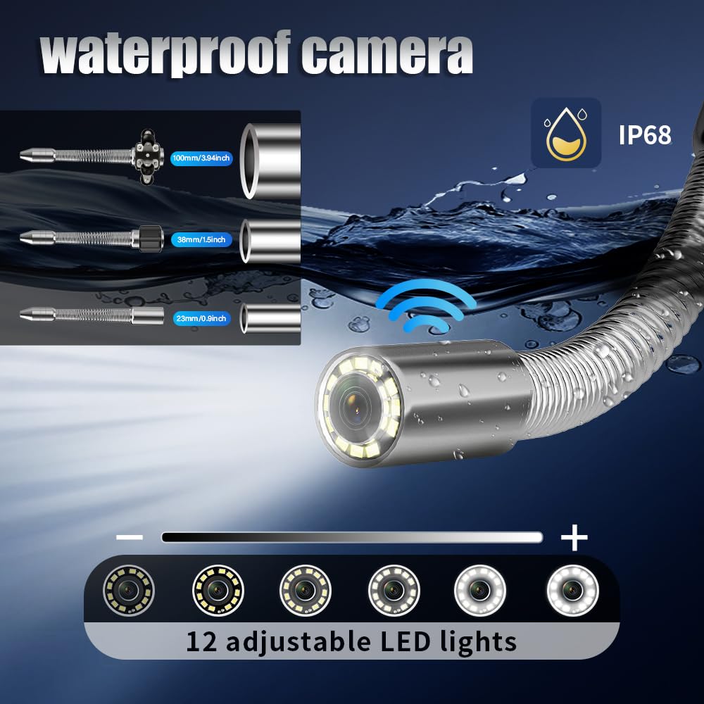 Kamera Kanalizacyjna, Przemysłowy Endoskop DVR, 9-calowy Oscyloskop Hydrauliczny AHD 1080P, Licznik Metrów, Sonda 23 Mm, 12 Białych Lamp LED, Kabel 7 Mm, Patrol Miejski, Inspekcja Ru(Size:50 M/164 FT)