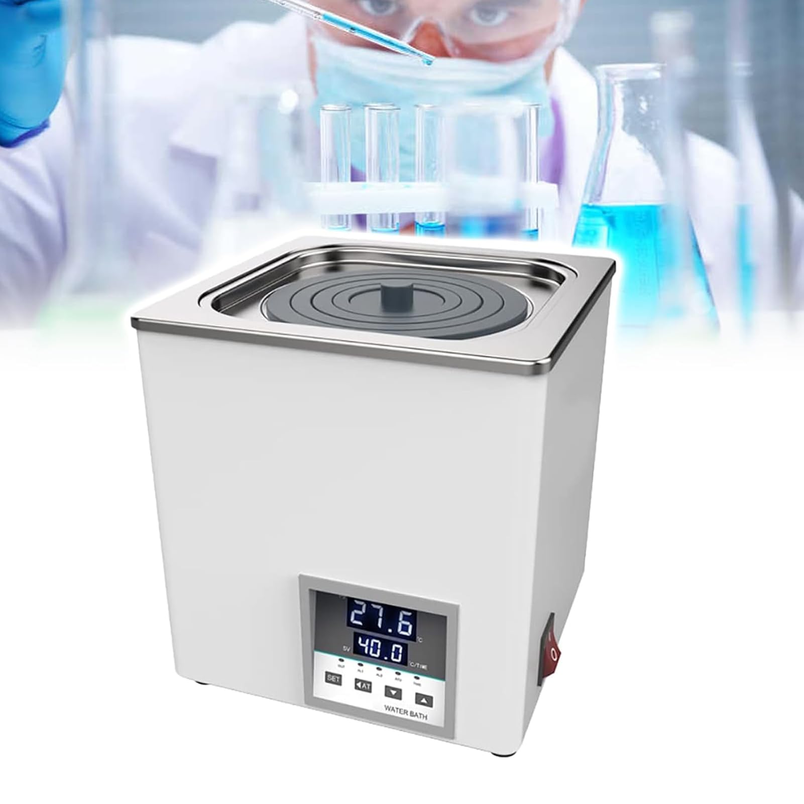 Calentador de laboratorio termostático digital de acero inoxidable con 8 agujeros, tapa ajustable para experimentos de laboratorio