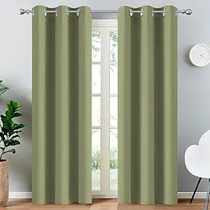 Yakamok Light Blocking Blackout Curtains Thermal Insulated Room Darkening Drapes for Bedroom,Solid Grommet Top Window Drapes, 38x90 Inch, Sage Green, One Pair