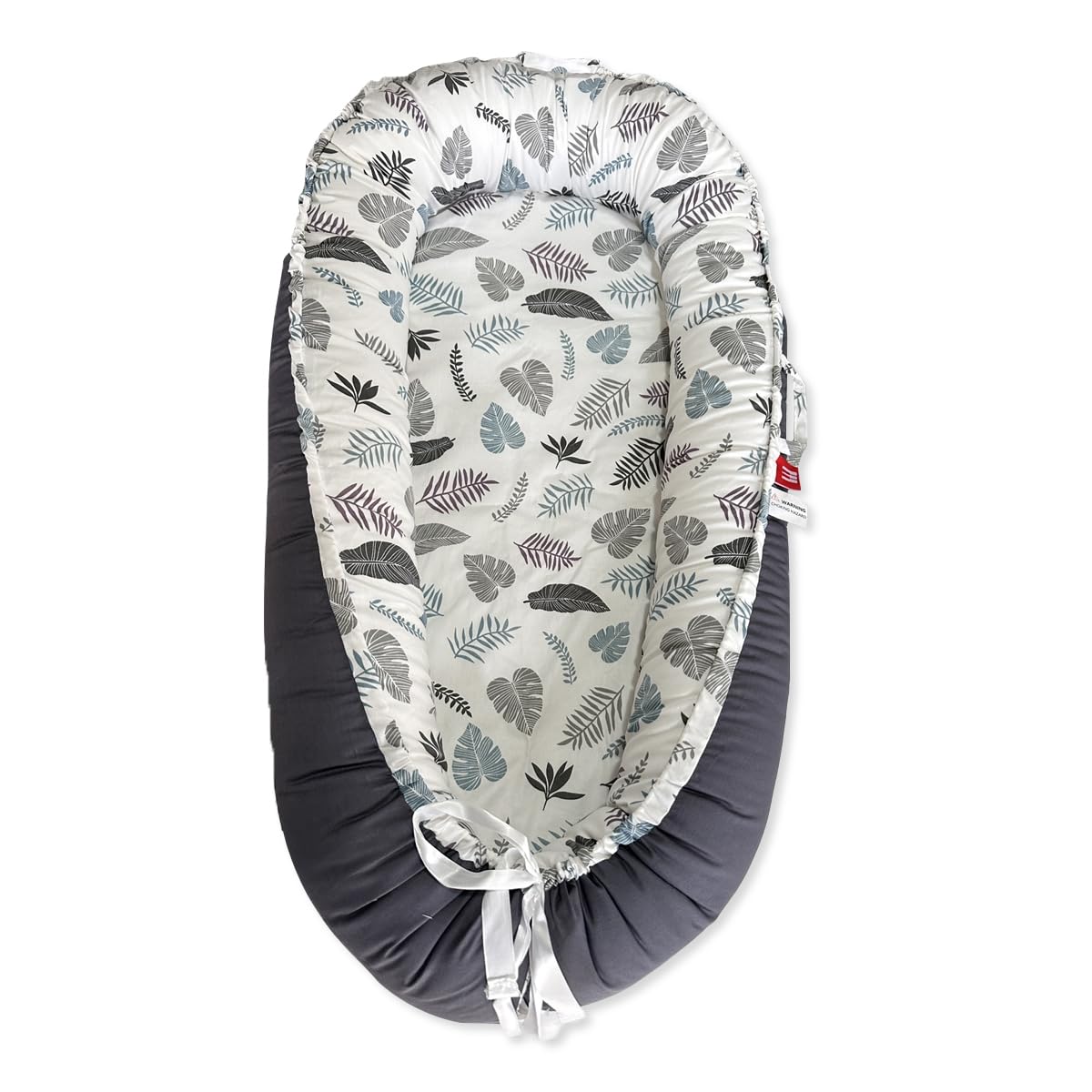 SONARIN Portable Reducteur de Lit Bébé,Nid Bébé Cocoon Nouveau-né Doux Respirant,Couffin de Voyage Nourrisson avec 100% Coton Housse Réversible Lavable,88 x 53 cm(Gris-Feuille)