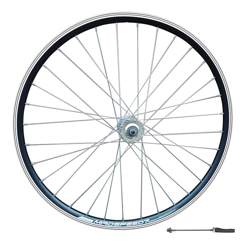 Madspeed7 QR 700c 28" (ETRTO 622x19) Hybrid Bike FRONT Wheel - Rim & Disc Brake Compatible - Sealed Bearings Hub 9x100mm QR (Very Smooth Hub) – Double Wall Rim – 32x Silver Spokes